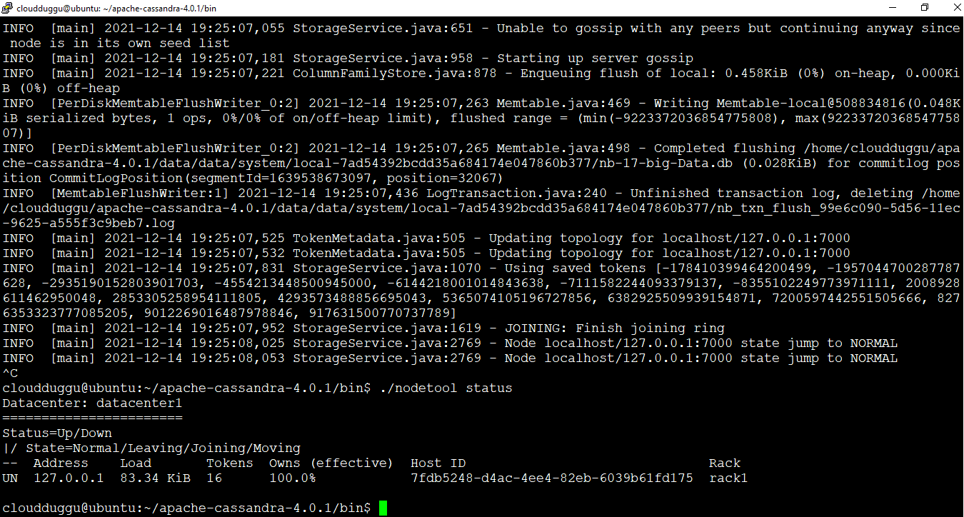 verify cassandra status cloudduggu