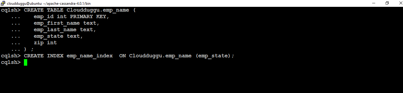 cassandra create command cloudduggu