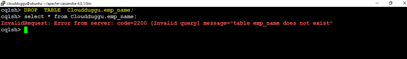 cassandra drop table command cloudduggu