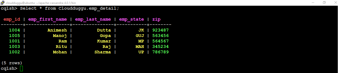 cassandra select output cloudduggu