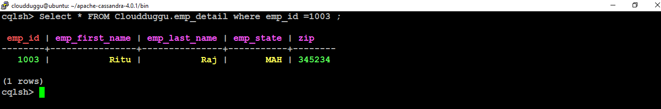 cassandra selected column output cloudduggu