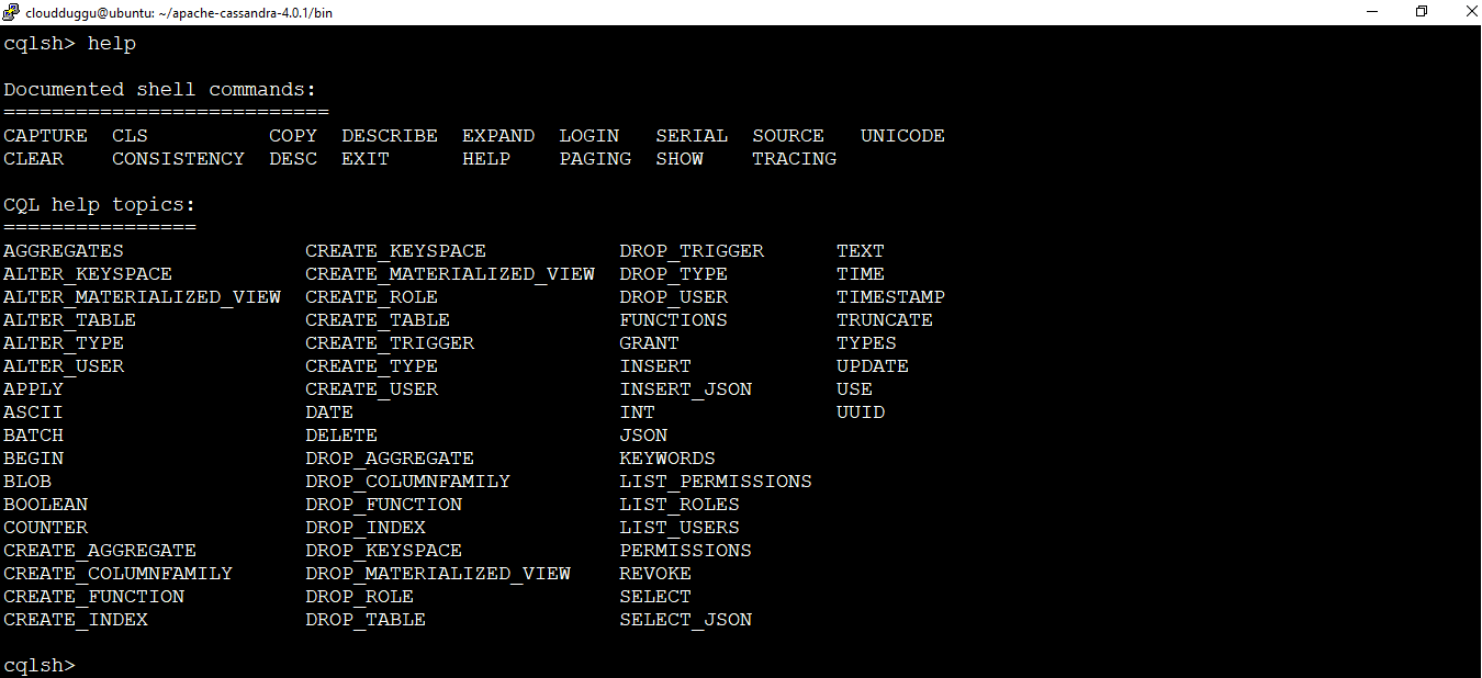 cassandra help command cloudduggu