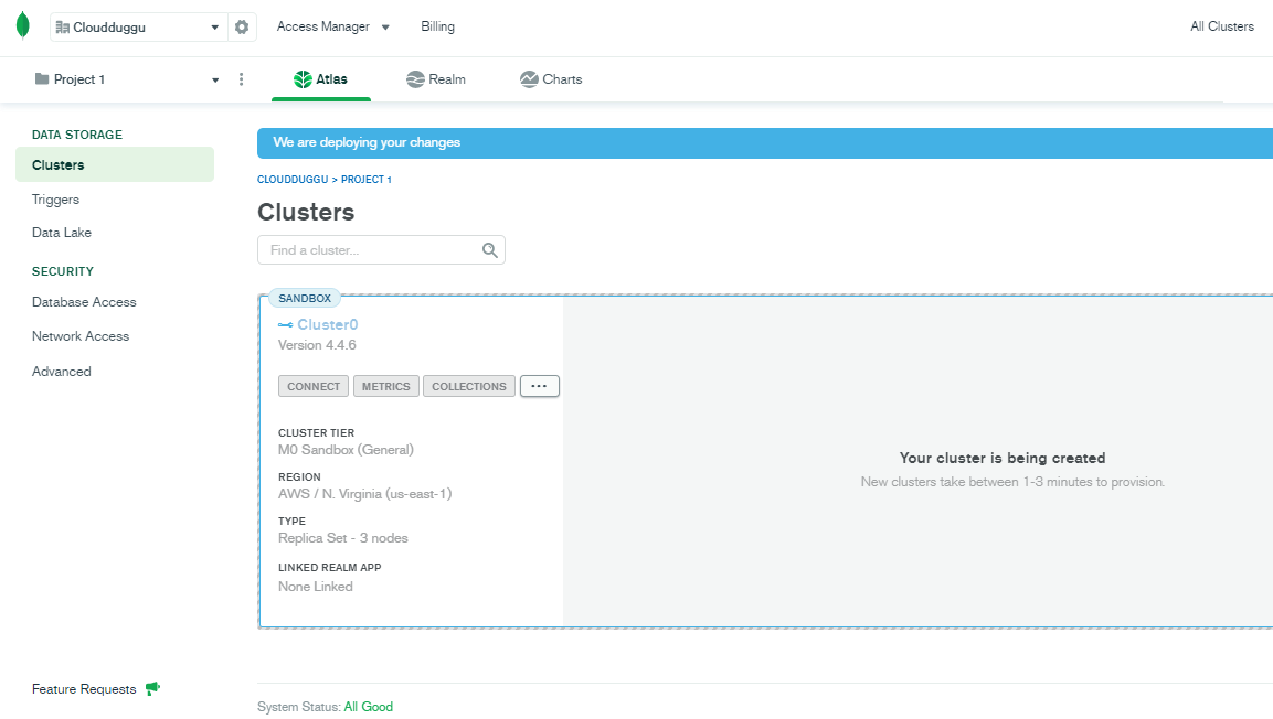 Mongodb atlas cluster is ready