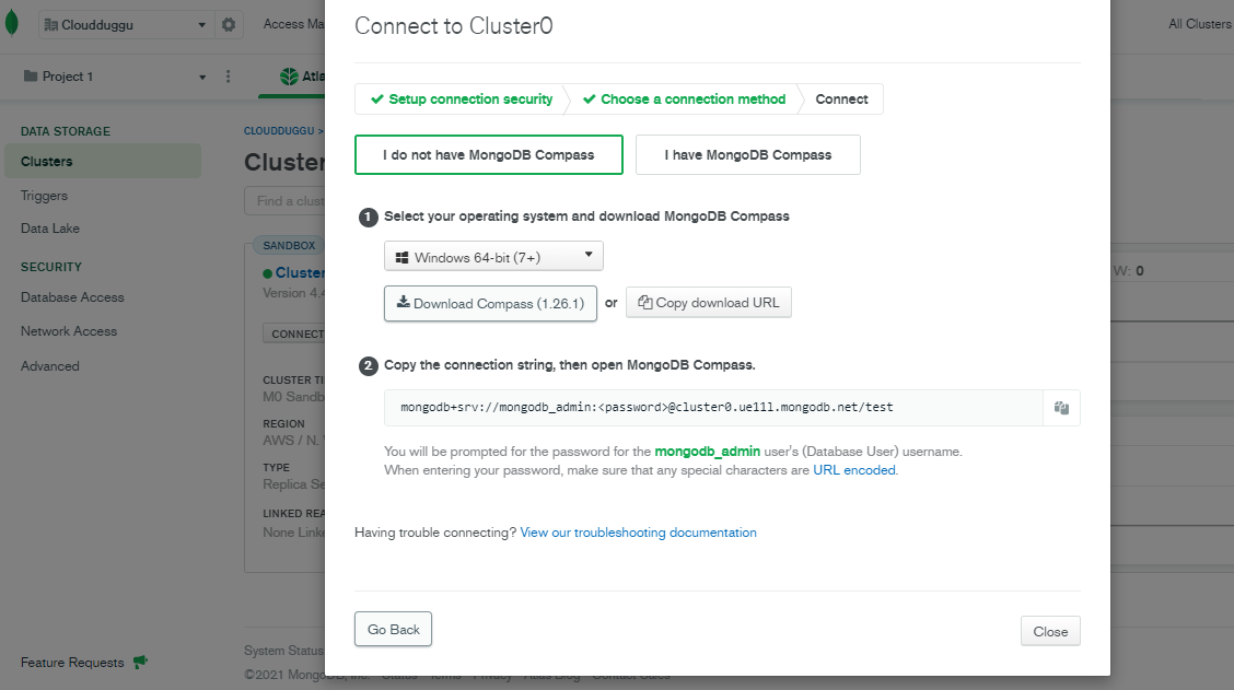 Mongodb atlas using compass