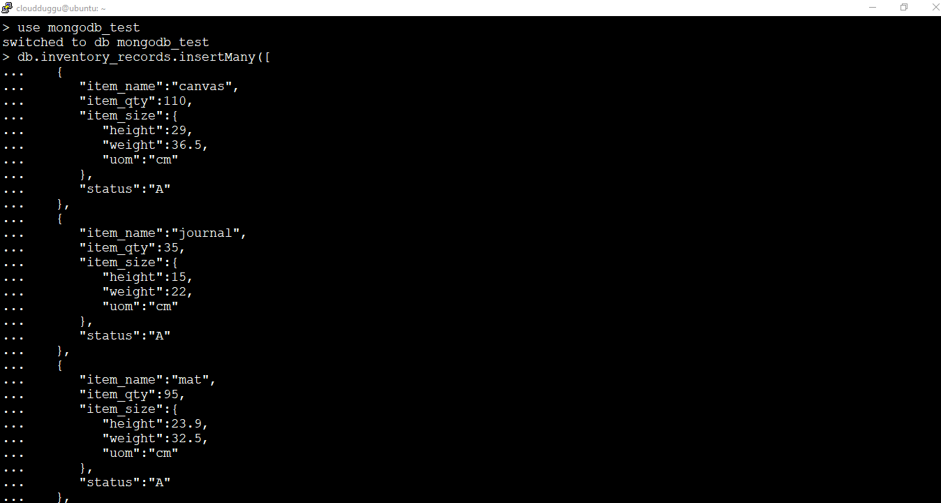 Mongodb insert many command