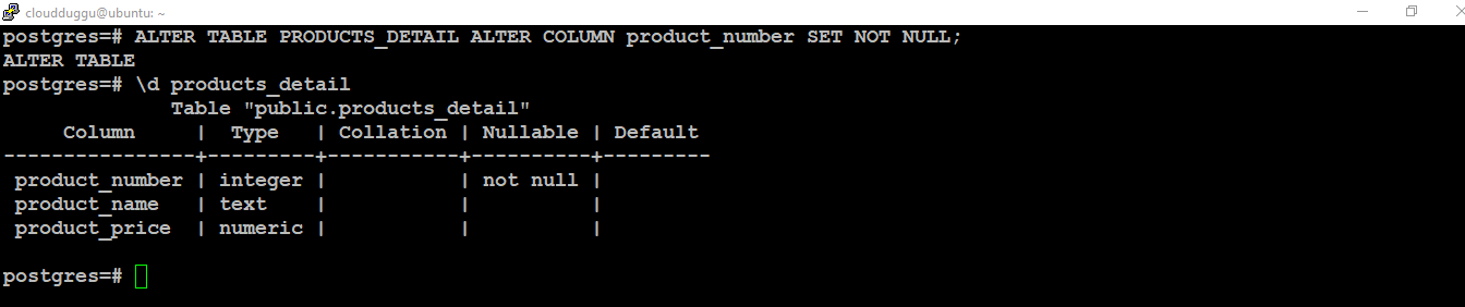 not null in postgresql