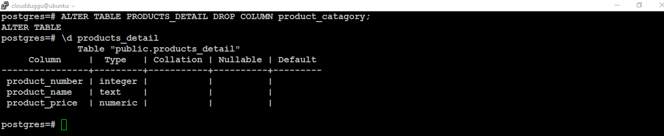 postgresql alter table drop column