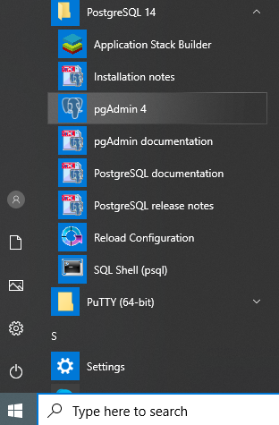 postgresql start pgadmin4