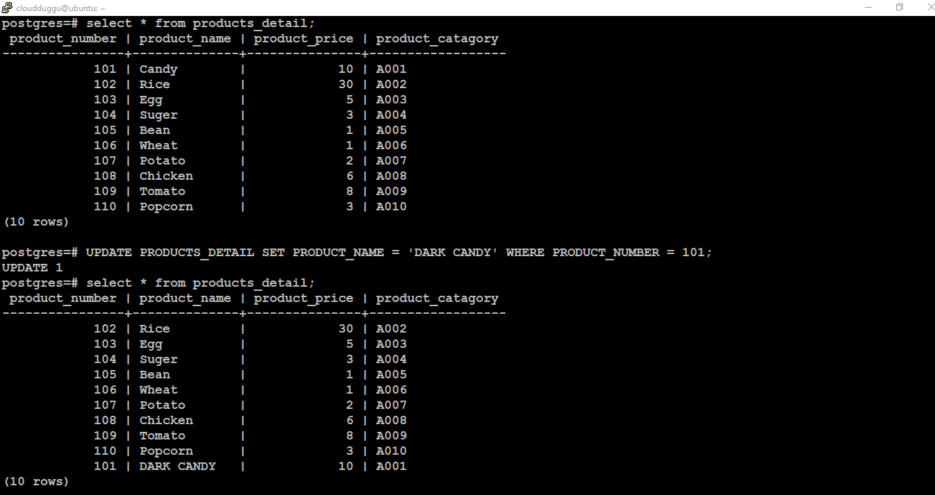 postgresql update command