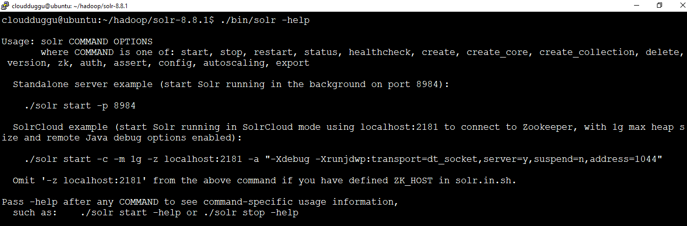 solr help command cloudduggu