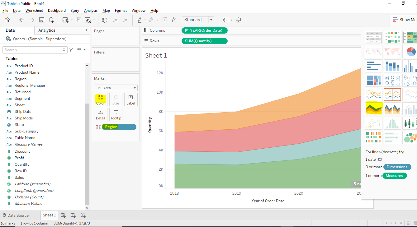 Tableau area chart creation cloudduggu