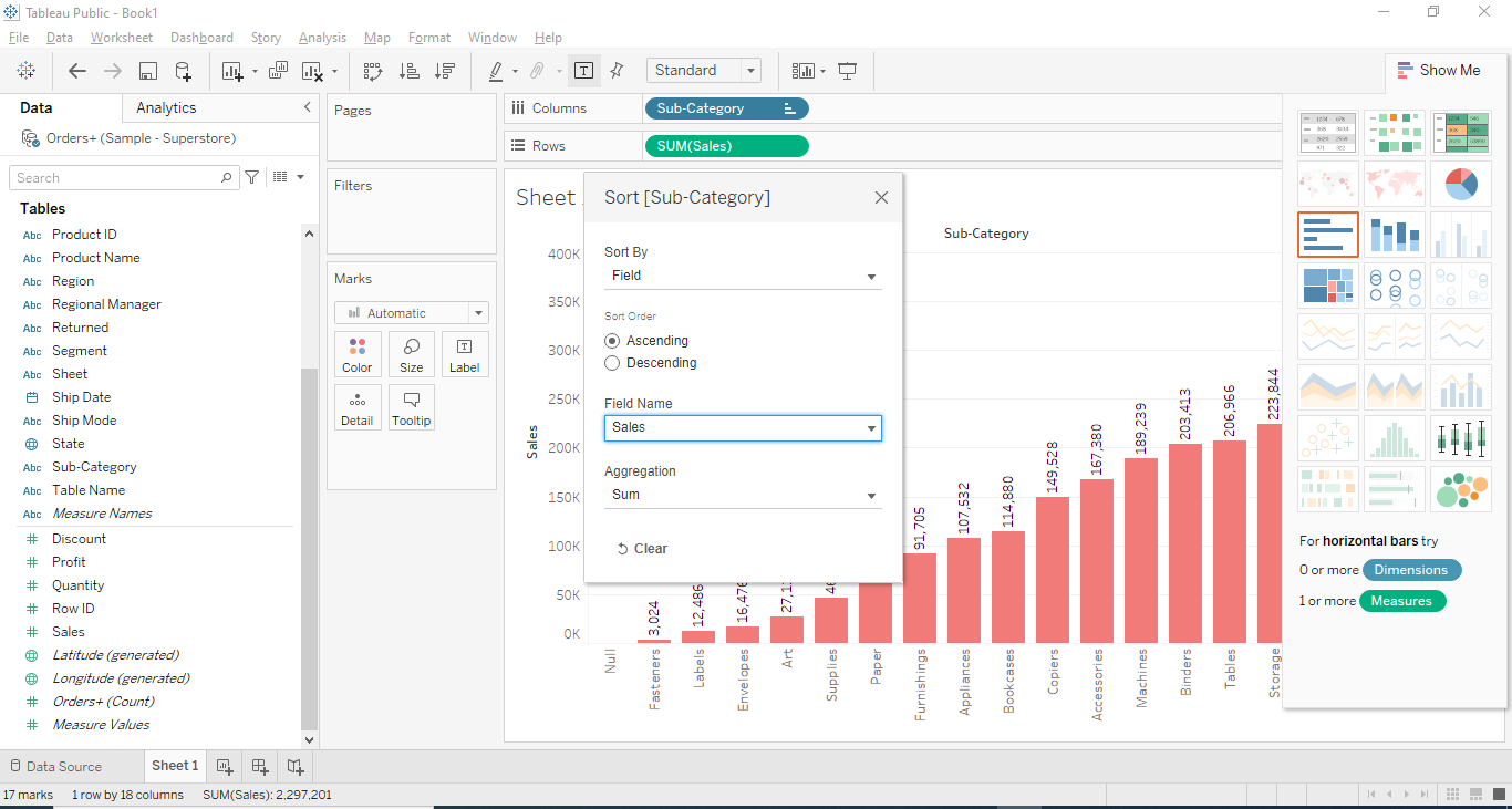 Tableau pareto chart sorting cloudduggu