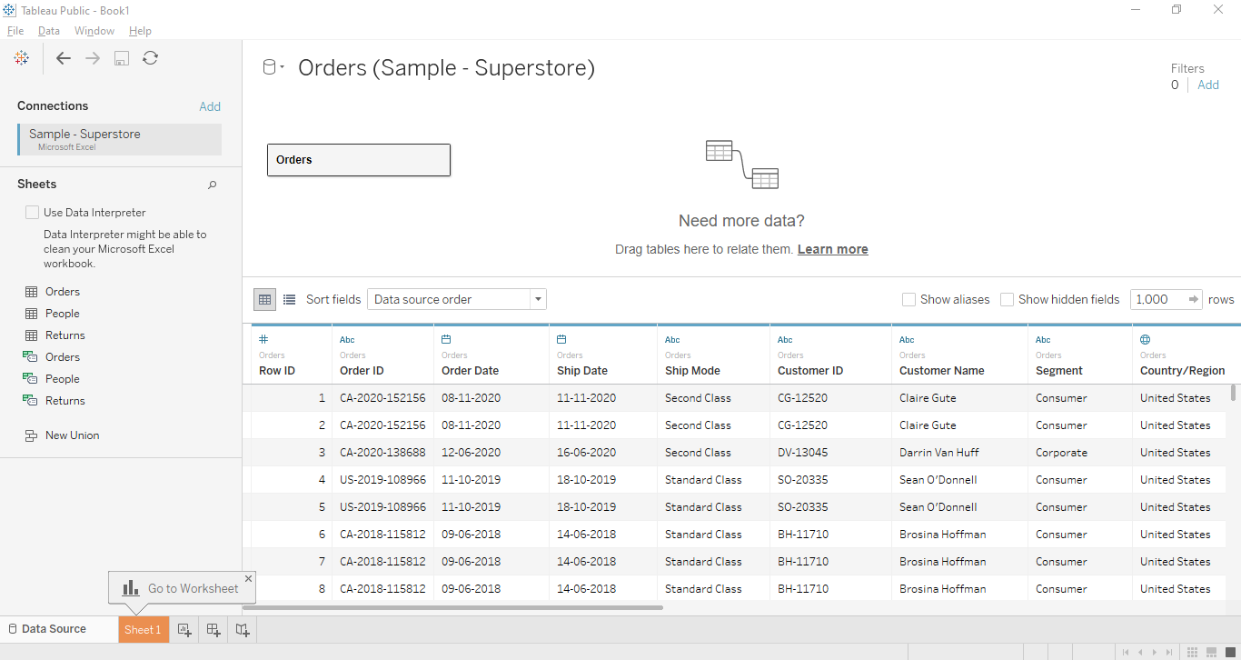 tableau tabledata loaded cloudduggu