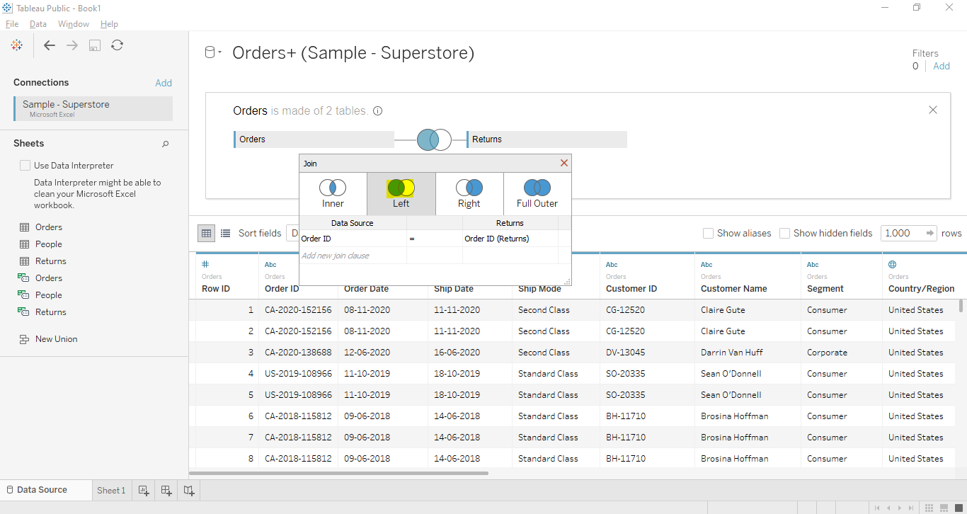 tableau left join cloudduggu