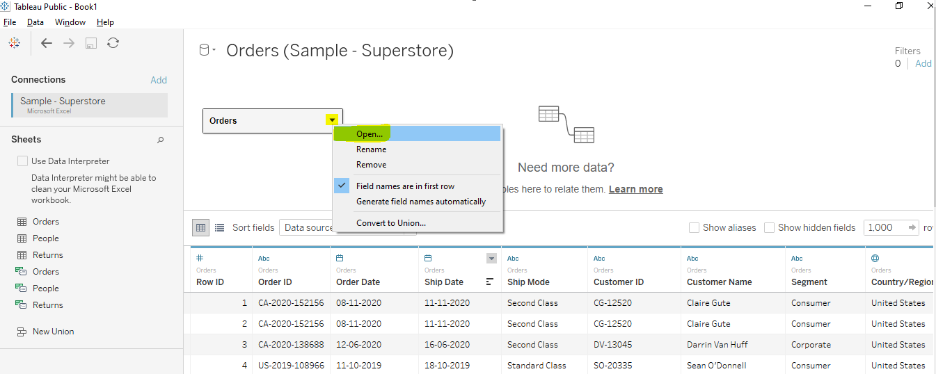 tableau open join cloudduggu