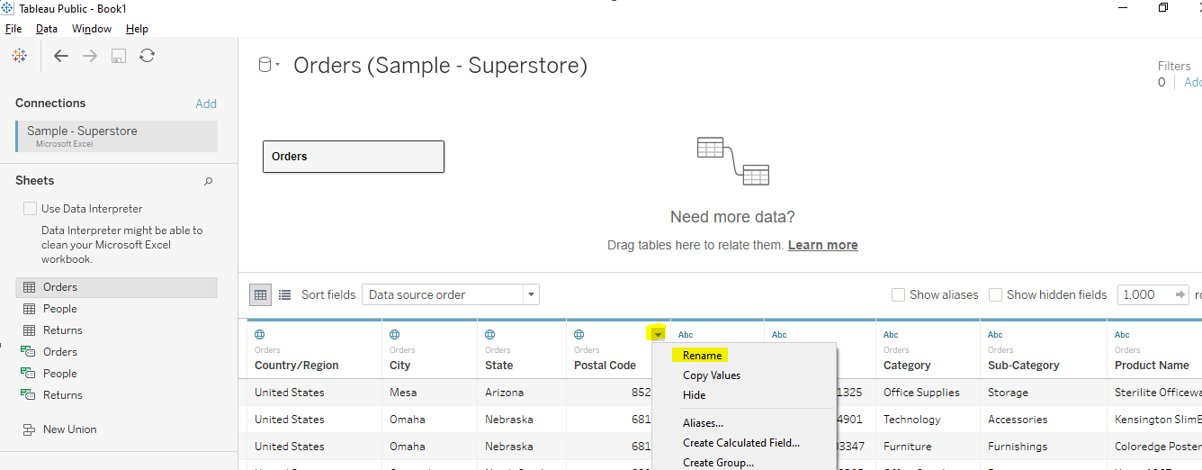 tableau rename column cloudduggu