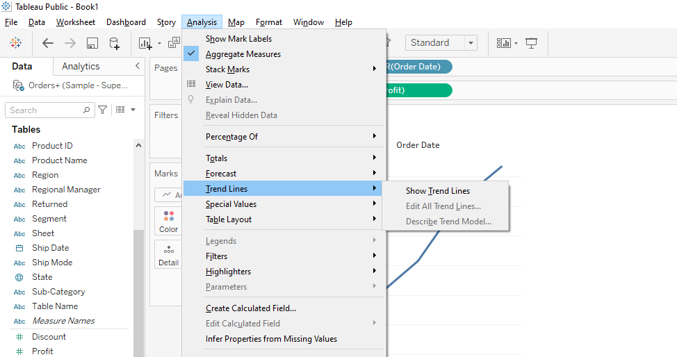 tableau trend line creation cloudduggu